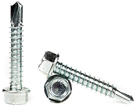 (6.3mm x 32mm) Self Drilling Screws Hexagon Serrated Washer Head Steel Self Tapping Screws for Metal Sheets Roofing Windows (Pack of 50) H02BC