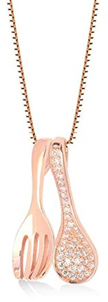 Skcess Collane, Vero Argento Sterling 925 Collana per le Donne Oro Rosa Cucchiaio A Forma di Rotondo Cubic Zirconia Ciondolo Collane Lunghezza 46.5CM, 465, Zirconia cubica