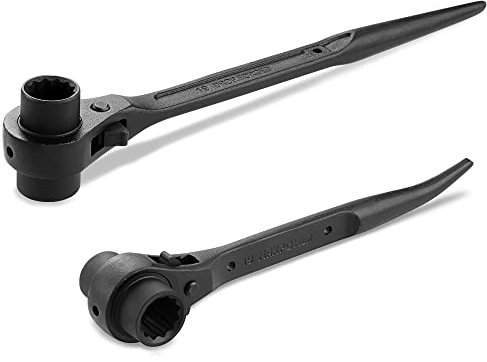MAXPOWER Spud Ratchet Set 2PCs, Straight Spud Scaffold Spanner Wrench 19mm x 21mm & Offset Spud Ratchet Podger Spanner 17mm x 19mm