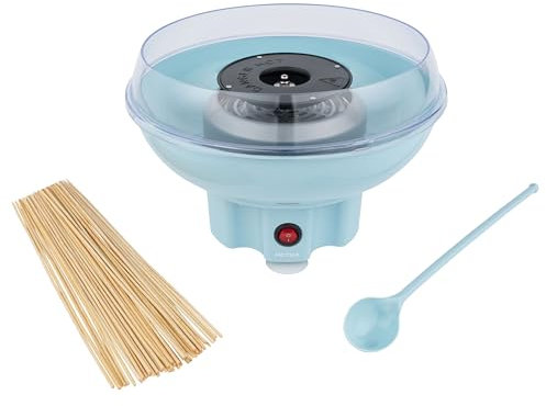 Petra PT2641BLVDEEU7 Máquina De Algodón De Azúcar con Cuchara Medidora y 50 Palitos De Madera, Retro Cotton Candy Machine, Portátil, Irresistible Algodón Como De La Feria, Sin BPA, Azul Pastel