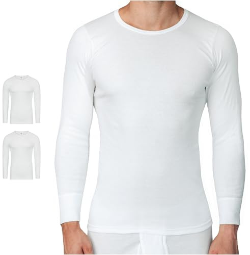 SES Maglietta a maniche lunghe da uomo, taglia S-4XL, in 100% cotone, traspirante, da uomo, lunga come maglietta da notte o da notte, bianco, 4XL