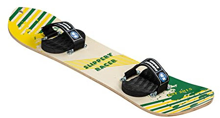 Slippery Racer Barn lövträ snowboard med kardborrbindning i olika storlekar (90 cm-gul/grön)