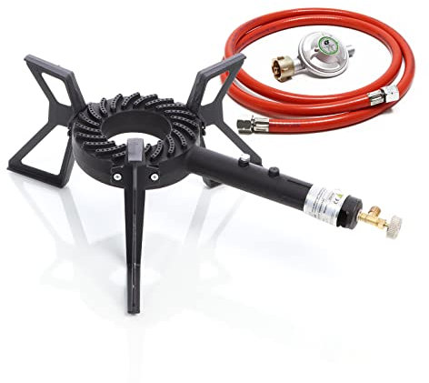 XPOtool Fornello a Gas da Esterno 10,5 kW Campeggio Tubo 1,5m Regolatore Pressione 50mbar Germania