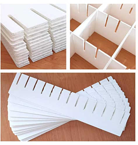 GOYAPRINT Separadores Cajones Ajustables en Blanco 12 ud Organizadores Divisorios para Escritorio Clasifica tus Pequeños Objetos y Ropa (12ud)