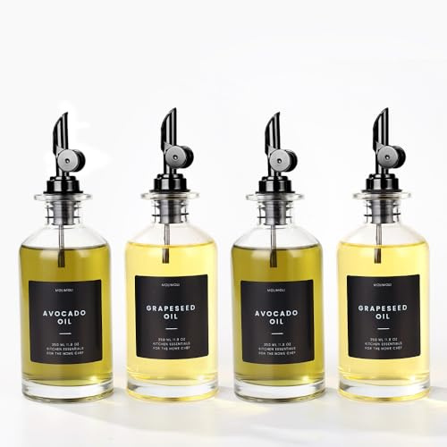 Molimoli Aceitera dispensador de Aceite y Vinagre para Cocina, Vertedor Automático, Botellas de Cristal Finas para Cocina | Set de 2 - Nergo