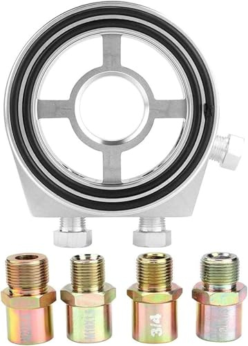 TKSE Ölfilter Zwischenplatte, silberner Aluminium Universal Ölfilter Temperaturkühler Anzeige Zwischenplattenadapter