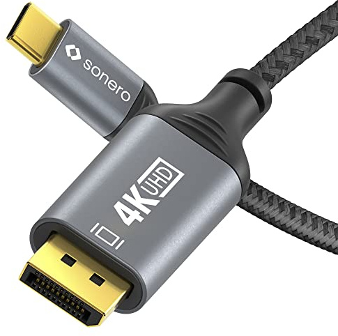 Sonero USB-C auf DisplayPort Kabel, DP Adapter-Kabel, 4K 60Hz, 21GB/s 1,0m | USB-C DisplayPort Kabel 4K 60Hz, USB-C auf DP, 18Gb/s, Baumwollmantel, Aluminiumgehäuse, für Laptop PC Monitor Gaming