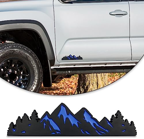 Zhizhong 7 Inch Snow Mountain Tree Emblem, Trunk Tailgate Mountains Graphic Badge fits for Car Truck Racing SUV Pickup RV (Black Blue)