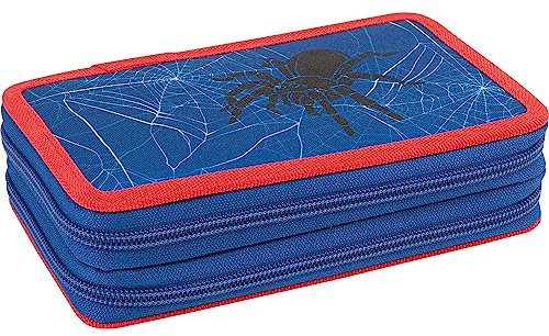 Eberhard Faber 577593 - Double Decker Federmappe mit Spinnenmotiv, befüllt mit 24 Teilen, Schüleretui mit 2 Klappen und Reißverschluss