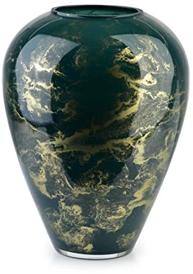 Terroso – Vase – Mundgeblasenes grünes Glas – Luxuriöses Erscheinungsbild, Stilvoll & Elegant - 27 cm hoch - Marmoroptik – Blumenvase