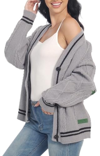 CAMNOW Damen-Strickjacke, Sternmuster, Knopfleiste, lange Ärmel, vorne offen, Konzert-Outwear