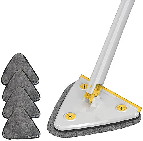 LAUGHERER Trapeador de Limpieza Ajustable Giratorio de 360°, Fregona Giratoria Triangular, Limpiador Suelo, Productos de Limpieza con Función Automática de Exprimido de Agua, Color Blanco