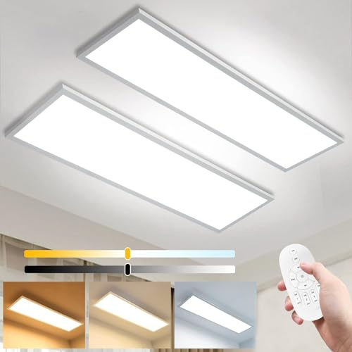 120x30cm LED Dimmbare Panel Deckenleuchte 2 Pack, 2800LM Super Helle Lichtpanel Decke, 2700-6500K Farbtemperatur Große Rechteck Flächenleuchte Beleuchtung für Werkstatt/Büro/Supermarkt/Restaurant