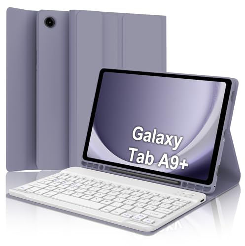 Cover Tastiera per Samsung Galaxy Tab A9+/A9 Plus 11 2023 X210/X216/X218 | Keyboard Magnetico Staccabile, Italiano QWERTY, Custodia Tastiera Senza Fili Bluetooth con Portapenna, Viola grigio