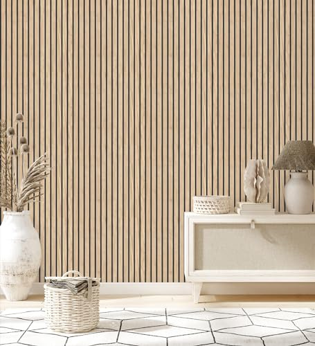 GAULAN 682815 Papier peint en lattes de bois naturel imitation panneau à lames pour mur salon chambre couloir stanza salle à mange tête de lit hall - Rouleaux de 10 m x 0,53 m