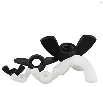 Flügelmuttern, Schmetterlings-Handmuttern, Schmetterlingsmutter, Handfestziehen, schwarze und weiße Nylonmutter, Flügelmutter, Schmetterlingsmutter, Barren, Kunststoff, M3, M4, M5, M6, M8, M10, M12, F