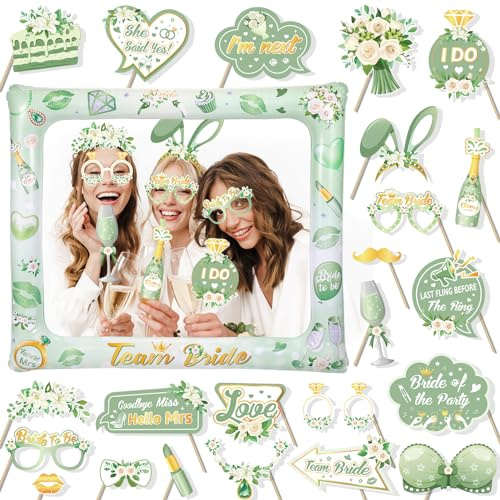 HOWAF JGA Accessoires Frauen, JGA Foto Accessoires JGA Foto Requisiten JGA Photo Booth Fotobox Accessoires Team Bride Fotobox Hochzeit Aufblasbarer Fotorahmen für Junggesellinnenabschied Frauen Grün