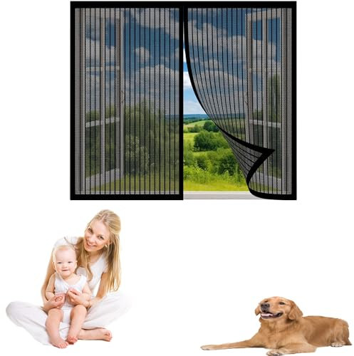 Fliegengitter Fenster Magnet 95 x 245 cm Profi Insektenschutz Insektenschutz Feines Undurchdringliches Gitter Klebmontage Ohne Bohren für Fliegengitter Fenster Mückengitter, Schwarz