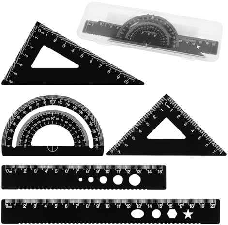 Set di 5 righelli per geometria in metallo, kit di righelli per disegno matematico in alluminio, righello in metallo, set di righelli triangolari in metallo, goniometro, righello da disegno da 15,2 cm