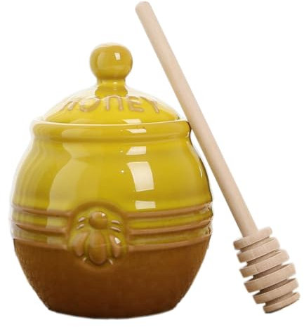 Whakano Bocaux à miel avec cuillère en bois et couvercle, pots à miel en céramique, distributeur de miel, boîte à miel, sirop et plus encore, pour bébé, baptême, mariage, fête, cadeaux d'invités,
