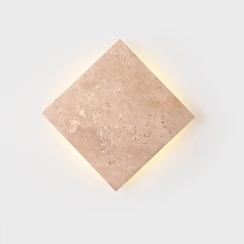 WFZRXFC 9,8 Zoll quadratische Vintage-Beleuchtung aus gelbem Travertin-Naturstein, warmes Licht, 18 W, LED-Steinleuchter, Wandbeleuchtung, Innendekoration im nordischen Stil, Wandleuchte, Schrankleuch