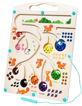 MYLERCT Labyrinthe de Jeu Magnétique, Poignées de Conception de Labyrinthe de Jeu Magnétique, Tableau de Labyrinthe Correspondance des Couleurs Apprentissage Comptage Puzzles Tableaux de Tri Écureuil