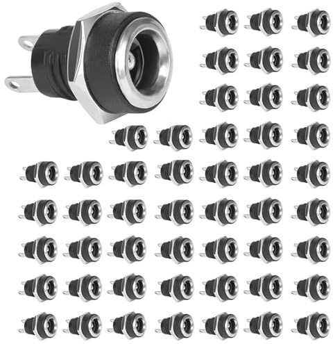 GERUI 50 Stück DC Buchse 5.5 x 2.1mm 2 Polig DC Power Jack Buchse | DC-Einbaubuchse DC Steckverbinder Kupfer, Messing, Zinklegierungen Materials(Mit Nuss)