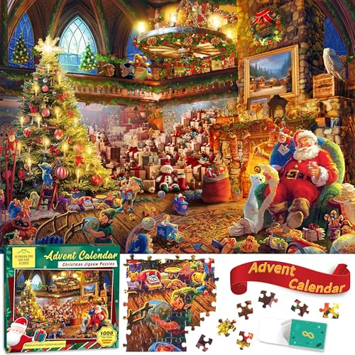Bestbase Advent Calendar 2024 Christmas Puzzle - Santa's Workshop, 1008 Pieces 24 Days of Christmas Countdown Advent Calendar Puzzle, Christmas Decor Ideas Jigsaw Puzzles for Adults Kids