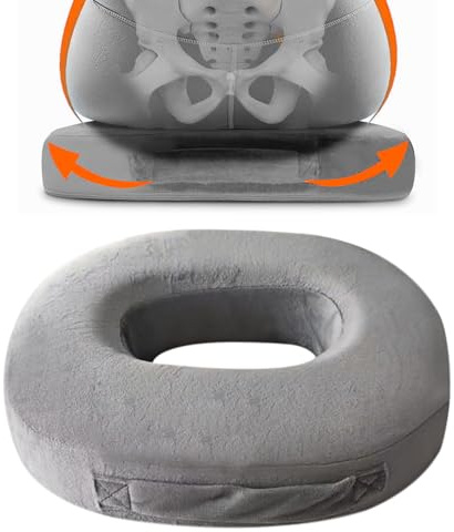 WIYETY Cojín ortopédico redondo de espuma viscoelástica, cojín ortopédico gris, cojín para la circulación sanguínea, alivia el dolor, oficina, asiento de coche (38 x 30 x 7 cm)