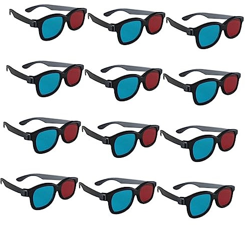 UKCOCO 20pcs Gaming Glasses Portable Plastic Red Blue Lenses Cinema Glasses for Men Black Frame