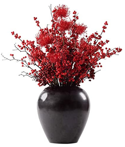 JZWCHQ Orchideen-Kunstblumen, Neue chinesische Kunstblumen, roter Obststrauß, künstliche Blumen für Eingangsdekoration, Pflanzen-Blumenarrangement, künstliche Blumen, natürlicher Look