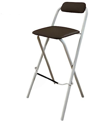 Sgabello da bar pieghevole rustico marrone con schienale imbottito e poggiapiedi, seggiolone da cucina (65 cm)