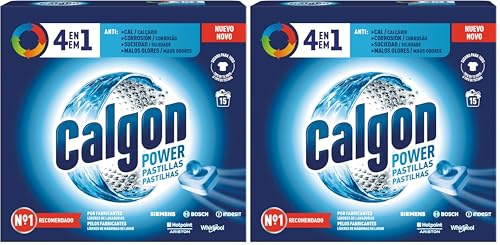 Calgon Powerball Pastillas - Antical para la Lavadora, Elimina Olores y Suciedad, en formato pastillas, 15 unidades (Paquete de 2)