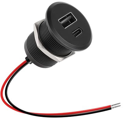 CamperXlite Camper Presa USB 12V Alluminio, 24W Dual Porte - PD3.0 QC3.0 Presa di Corrente USB Caricatore Ricarica Rapida per Marine Barca Roulotte Camion T3 T4