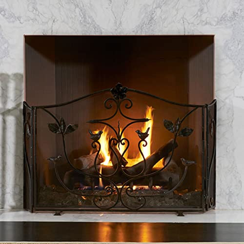 Large 55.6 Fireplace Screen Foldable 3 Panel Fire Spark Guard with See Through Metal Mesh Wrought Iron Fence for Living Room Decor Black