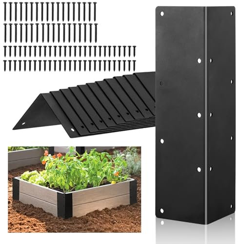KvyusFlourish 12 Packs Raised Beds Corner Brackets 11 in Metal L Brackets for with Screws Black Angle Corner Bracket Connectors 11 x 3 x 3 for Wood Flower Box Angle Brace Black