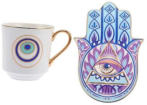 BEBEMOKO 1juego Taza De Cerámica Turca Con Plato Taza De Café Estilo Vintage Para Bebidas Calientes y Frías Para Té y Café Casa