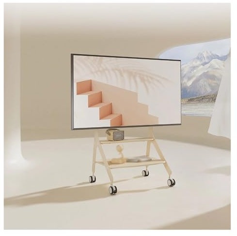 CURBX Chariot TV Mobile for Téléviseurs LED/LCD Plats/incurvés De 50 À 75 Pouces, Chariot De Support TV Extérieur avec roulettes, Chariot TV Mobile avec Étagères De Rangement, for Maison, Bureau