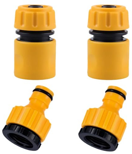 Garden Hose Connector Set with Hose End Quick Connectors and 2-in-1 Threaded Faucet Connector for Garden Watering, Car Wash, Washing Machine and More. (Yellow)