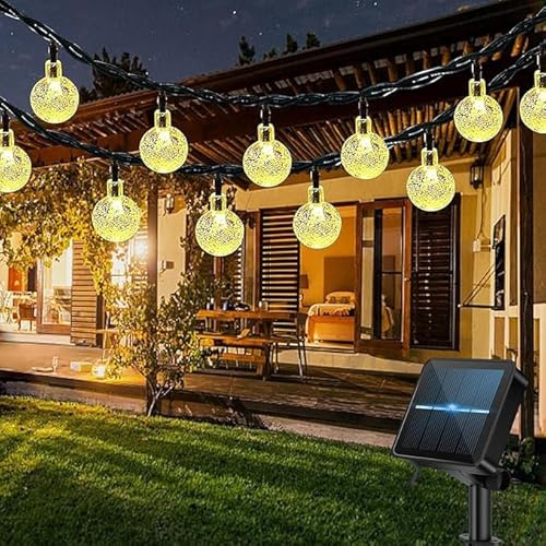 Catena di luci solari, 12m100LED Luci a Stringa con Sfera di Cristallo Luci a Stringa con Sfera a Bolla Solare Impermeabili per gazebo, campeggio, festa, decorativo di Natale (Bianco caldo, Palla 1.8)