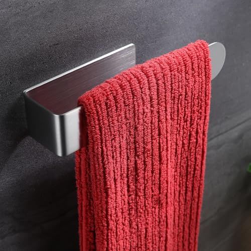 YIGII Hand Towel Holder, Self Adhesive Towel Rail, Stainless Steel, Silver | No Drilling Wall Mount Design for Bathroom and Kitchen, Rustproof Towel Rack with Easy Installation