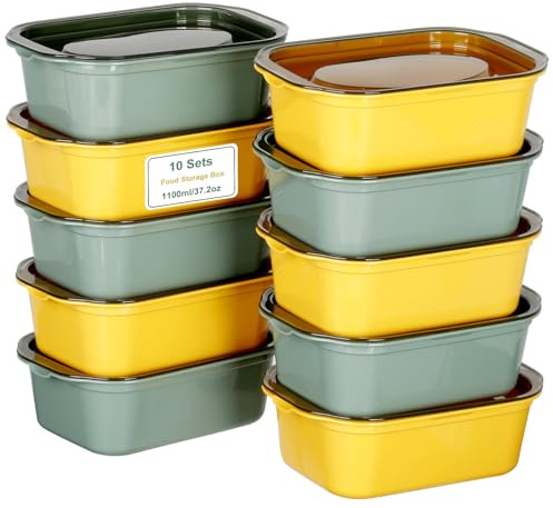 VINATO Boîte Plastique Alimentaire 10Pcs – 1100ml Boite Hermétique Alimentaire en PP Sans BPA, Boîtes Alimentaires Empilables pour Congélation, Micro-Ondes & Lave-Vaisselle, 12 étiquettes