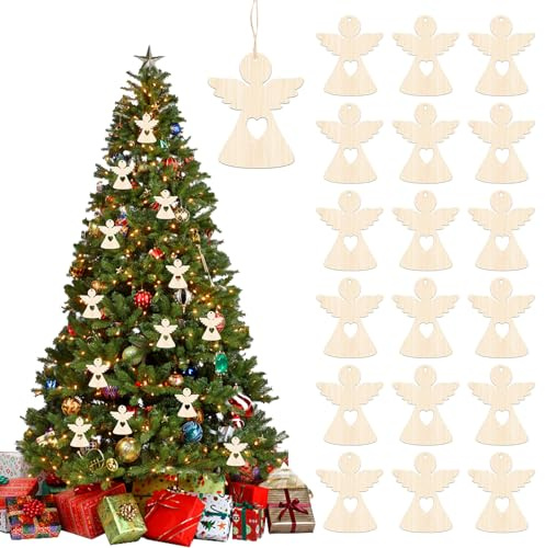 60 Stück DIY Weihnachtsengel Holz, Weihnachtsbaum Deko Holzengel Anhänger, Geschenkanhänger Weihnachten Holz Kleine Engel, Weihnachtsanhänger Für Geschenke Oder Als Weihnachtsdeko