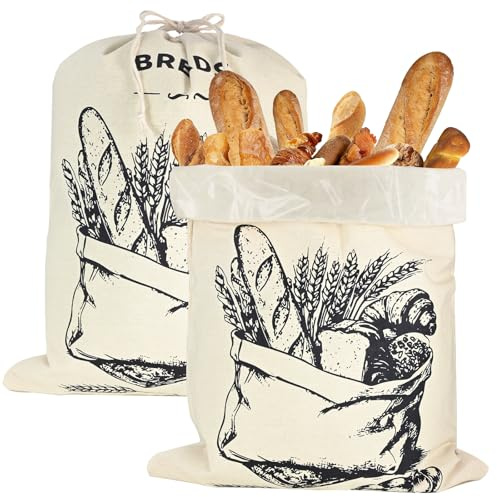 YAMAIDUO 2 Piezas Grande Bolsa de Pan de Cera de Abeja, 45x35 cm Bolsa Pan Tela de Lino con Forro TPU para Conservación el Pan Fresca, Sostenible y Lavable Bolsas para Pan con Cordón Reutilizable