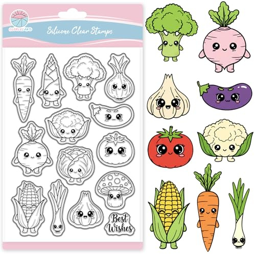 GLOBLELAND Transparente Stempel Set, Gemüse-Motive, Silikon, Durchsichtig, 16x11cm, 3mm Dick, für Scrapbooking und Kartengestaltung
