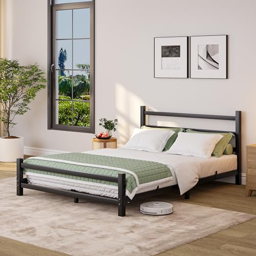 HOMERECOMMEND Bett 120x200 mit lattenrost,Metallbett 120x200 cm-Höche 16 cm | Bettgestell120x200 Plattformbett aus Metall,Gästebett,Doppelbett/Bettrahmen mit Kopfteil,Schwarz Metallbett