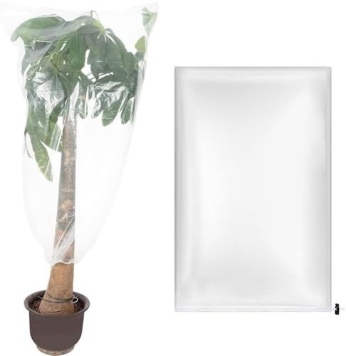 QOXEZY Housse de protection contre le gel - Plastique transparent stabilisé aux UV avec cordon de serrage réglable pour plantes de jardin, arbustes et jeunes arbres (150 x 180 cm)
