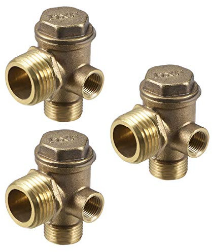 sourcing map Air Compressor Check Valve, Male 3/8PTxMale 1/2PTxM10 Female Thread, 3 Way Pneumatic Accessory, Brass for Central Pneumatic Air Compressor 3pcs