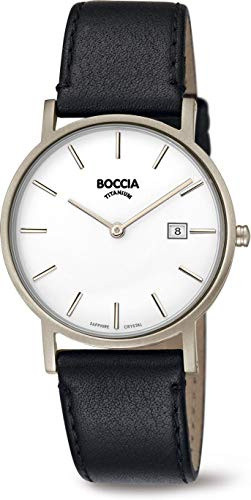 Boccia Herren Analog Quarz Uhr mit Leder Armband 404TT363702 Weiß/Schwarz