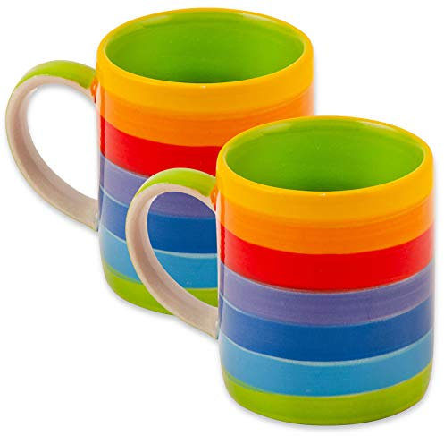 Purity Style Set di 2 Tazzine da Caffè Espresso da 80 ml | Ceramica Dipinta a Mano, Design a Strisce Arcobaleno